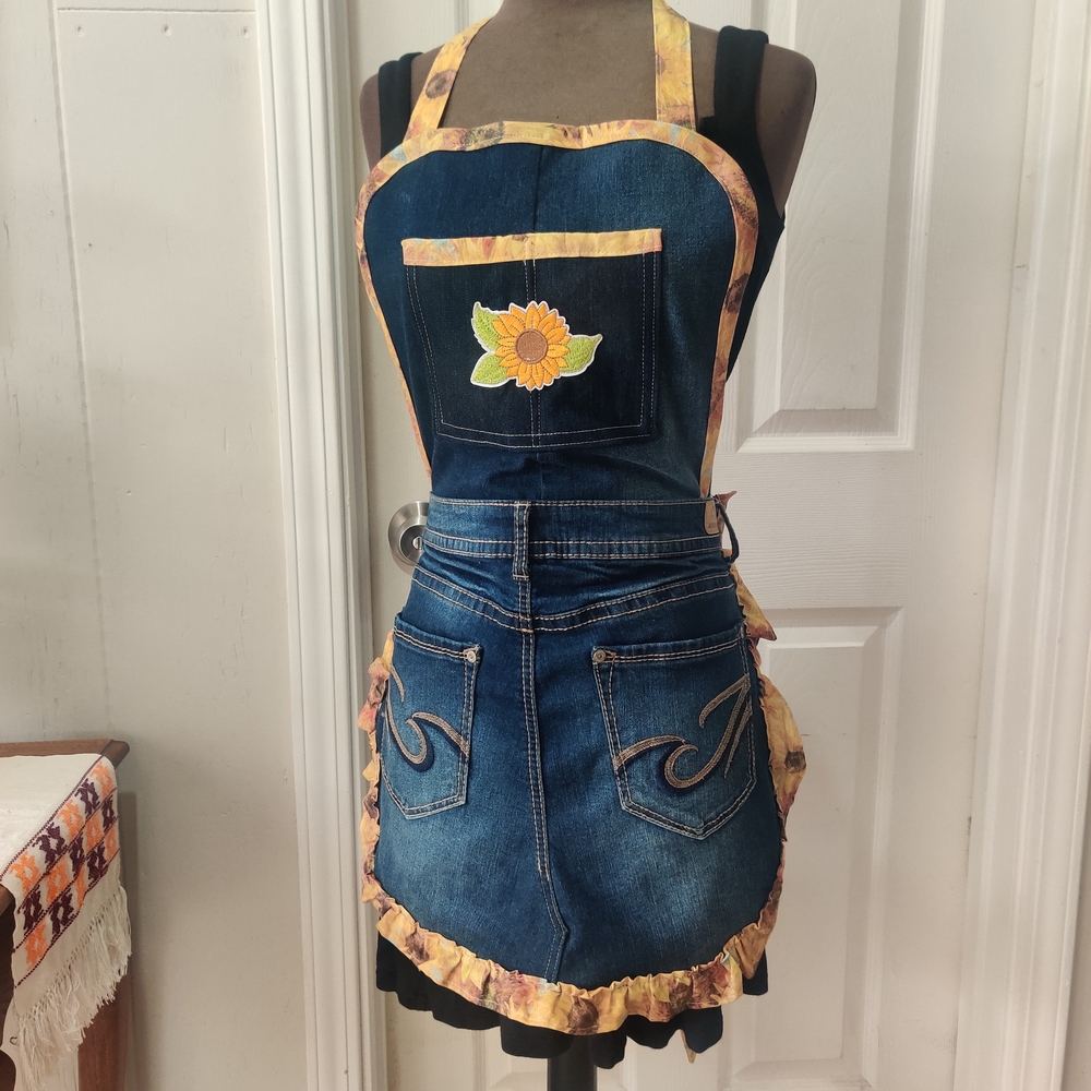 Denim Apron with Sunflower Design